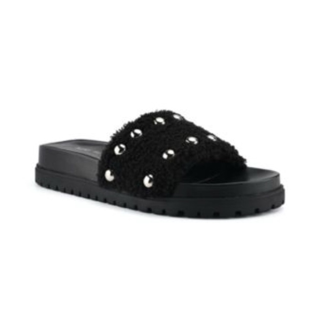 Nine West • Black Fuzzy Studded Slippers • 8M • NWT •